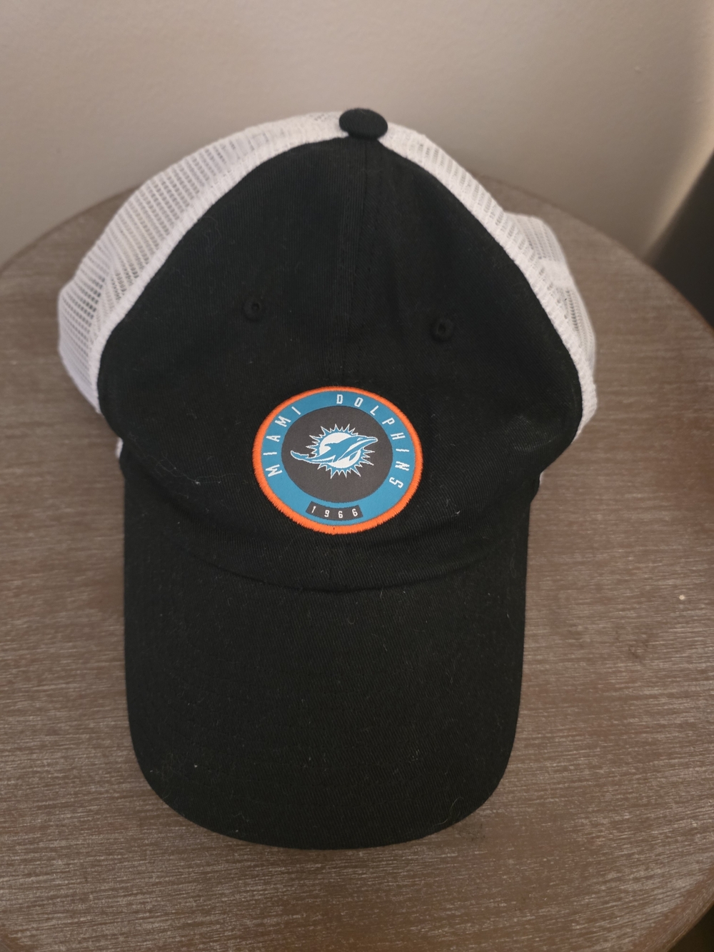 Fanatics Miami Dolphins Black and White Trucker Cap with Team Patch